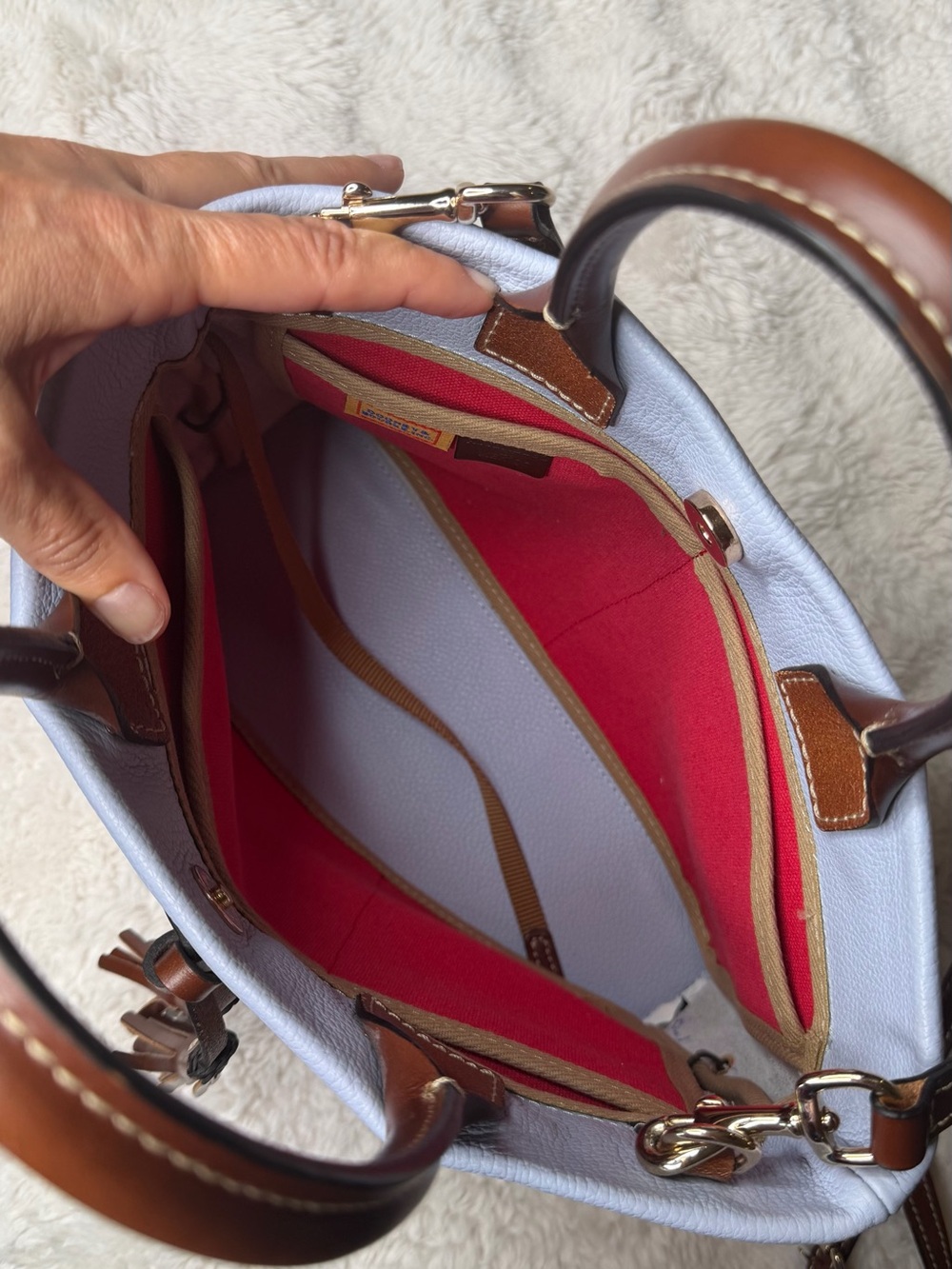 NWOT Dooney & Bourke Wakefield Pale / Sky Blue Pebbled Leather Tassel Tote - Picture 12 of 17